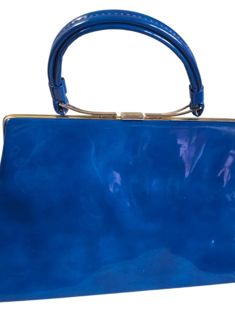Vintage 1960s Dover Royal Blue Patent Leather Satchel Rare Structured Handle Top